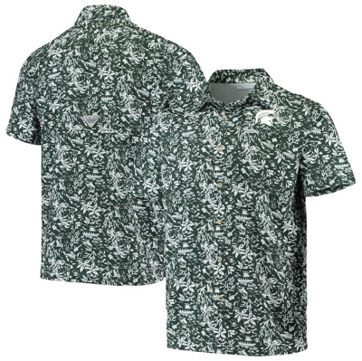 Columbia Navy Auburn Tigers Super Slack Tide Omni-shade Button-up Shirt In Green