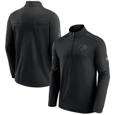 Fanatics Branded Black San Jose Sharks Authentic Pro Travel And Training Quarter-zip Jacket