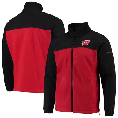 Columbia Men's Black/red Wisconsin Badgers Flanker Iii Fleece Team Full-zip Jacket In Wis - Blac