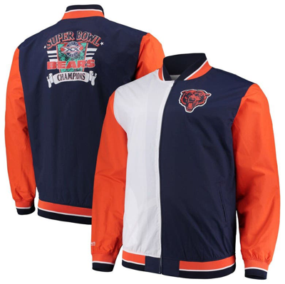 Mitchell & Ness Navy/white Chicago Bears Big & Tall Team History 2.0 Warm-up Jacket