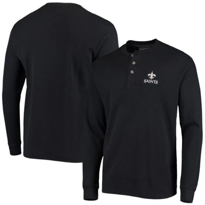 Dunbrooke Black New Orleans Saints Logo Maverick Thermal Henley Long Sleeve T-shirt