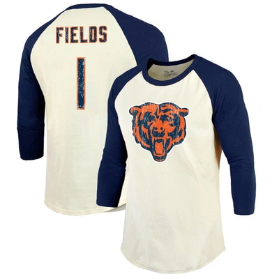 Majestic Threads Justin Fields Cream/navy Chicago Bears Vintage Player Name & Number 3/4-sleeve Fitt