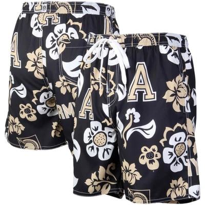 Wes & Willy Black Army Black Knights Floral Volley Logo Swim Trunks