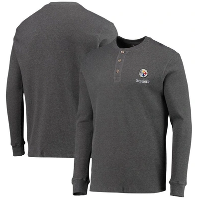 Dunbrooke Heathered Grey Pittsburgh Steelers Logo Maverick Thermal Henley Long Sleeve T-shirt In Heather Grey