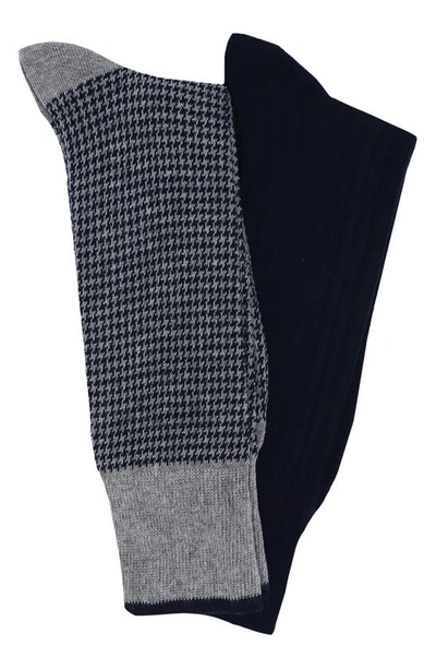 Lorenzo Uomo 2-pack Assorted Houndstooth Dress Socks In Medium Grey