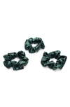 Blissy 3-pack Silk Scrunchies In Emerald