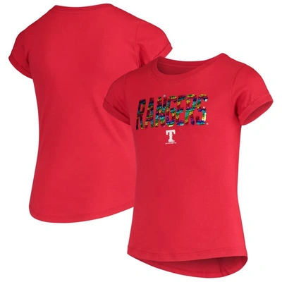 New Era Kids' Girls Youth  Red Texas Rangers Flip Sequin T-shirt
