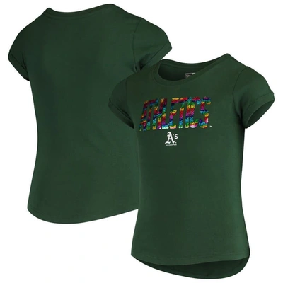 New Era Kids' Girls Youth  Green Oakland Athletics Flip Sequin T-shirt