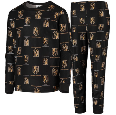 Zzdnu Outerstuff Kids' Youth Black Vegas Golden Knights Allover Print Long Sleeve T-shirt And Pants Sleep Set