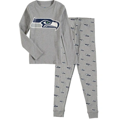 Zzdnu Outerstuff Kids' Youth Heathered Grey Seattle Seahawks Long Sleeve T-shirt & Trousers Sleep Set