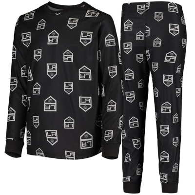 Zzdnu Outerstuff Kids' Youth Black Los Angeles Kings Allover Print Long Sleeve T-shirt And Pants Sleep Set