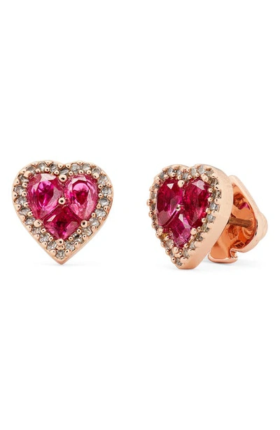 Kate Spade Gold-tone Pave & Pink Cubic Zirconia Heart Stud Earrings