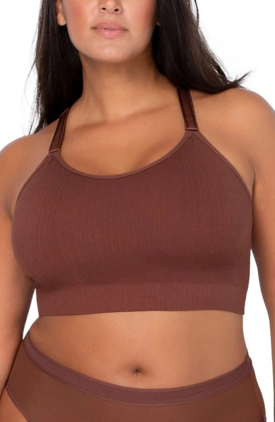 Curvy Couture Smooth Seamless Comfort Wireless Bralette In Chocolate