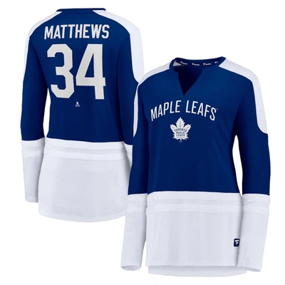Fanatics Branded Auston Matthews Blue/white Toronto Maple Leafs Power Player Long Sleeve Notch Neck In Blue,white