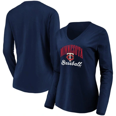 Fanatics Branded Navy Minnesota Twins Victory Script V-neck Long Sleeve T-shirt