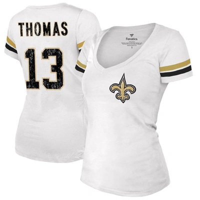 Majestic Fanatics Branded Michael Thomas White New Orleans Saints Fashion Player Name & Number V-neck T-shirt