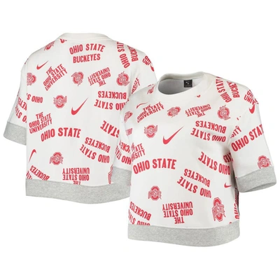 Nike White/heathered Gray Ohio State Buckeyes Allover Print Trend Cropped Tri-blend T-shirt