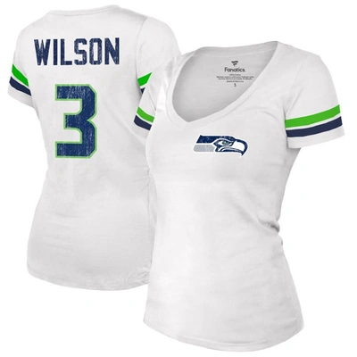 Majestic Fanatics Branded Russell Wilson White Seattle Seahawks Fashion Player Name & Number V-neck T-shirt