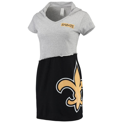 Refried Apparel Gray/black New Orleans Saints Sustainable Hooded Mini Dress In Gray,black