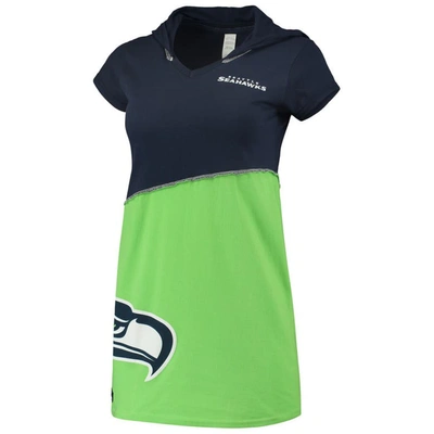 Refried Apparel Navy/neon Green Seattle Seahawks Sustainable Hooded Mini Dress