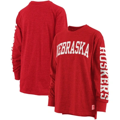 Pressbox Women's  Scarlet Nebraska Huskers Plus Size Two-hit Canyon Long Sleeve T-shirt