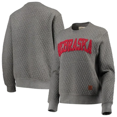 Pressbox Women's Heathered Gray Nebraska Huskers Moose Applique Quilted Crewneck Sweatshirt