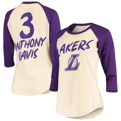 Fanatics Branded Anthony Davis Cream Los Angeles Lakers Raglan 3/4-sleeve T-shirt