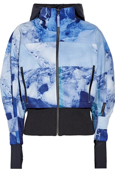 Adidas By Stella Mccartney Climastorm Running Trail Stretch-knit Paneled Printed Shell Jacket In Blue