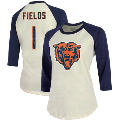 Majestic Threads Justin Fields Cream/navy Chicago Bears Player Raglan Name & Number Fitted 3/4-sleev