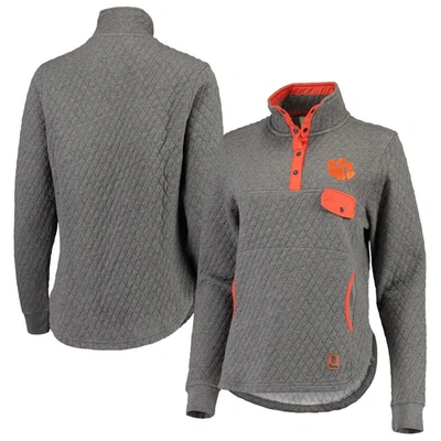 Pressbox Women's  Heathered Gray And Orange Clemson Tigers Magnum Quilted Quarter-snap Pullover Jacke In Heathered Gray,orange