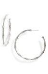 Knotty Textured Hoop Earrings In Rhodium