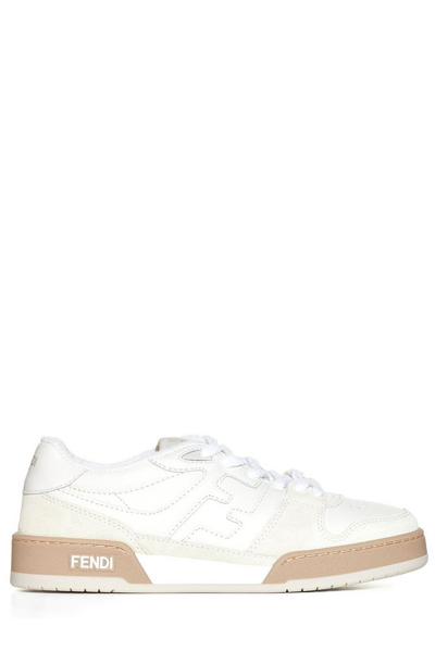 Fendi Neutral Match Suede Low-top Sneakers In White
