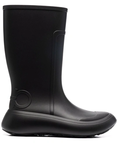 Salvatore Ferragamo Logo-detailed Rubber Rain Boots In Black