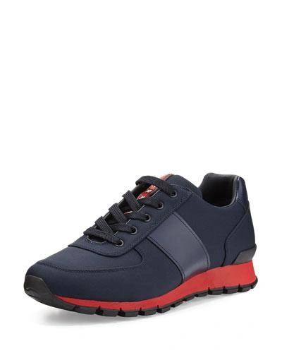 venijn Gedeeltelijk donor Prada Leather & Nylon Running Sneaker, Blue/red | ModeSens