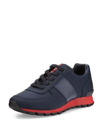 Prada Leather & Nylon Running Sneaker, Blue/red | ModeSens