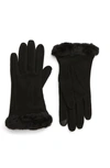 Ugg Genuine Shearling Trim Suede Tech Gloves In Black