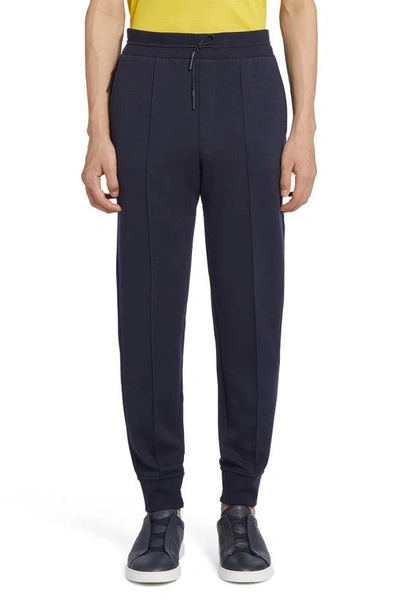 Zegna High Performance Wool-cotton Sweatpants In Navy