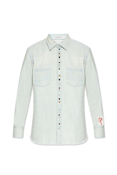 Golden Goose Deluxe Brand Logo Patch Buttoned Shirt In Blue