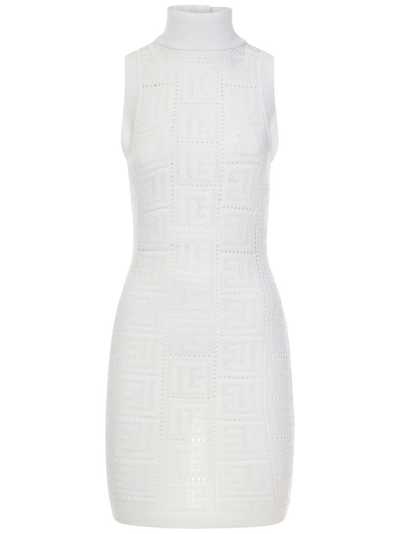 Balmain Monogram Pattern Sleeveless White Dress