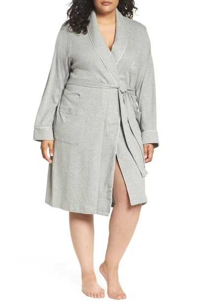 Ralph Lauren Quilted Collar & Cuffs Short Robe In Heather Gray