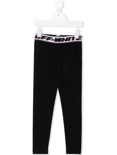 Off-white Kids' Logo Elasticated Stretch-cotton Leggings 4-10 Years In Black