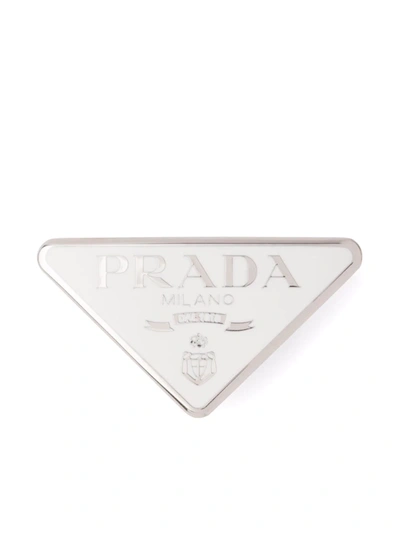 Prada Triangle Logo Hairclip In White