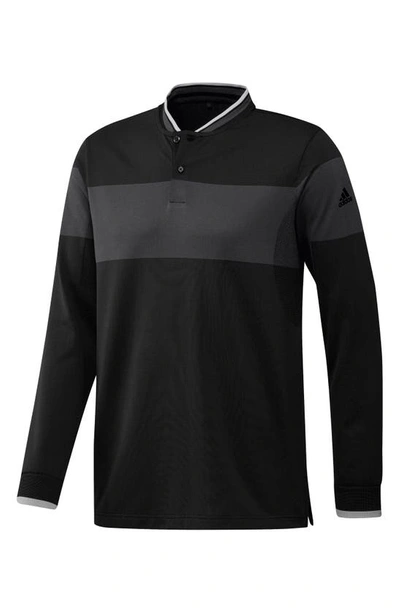 Adidas Golf Primegreen Primeknit Long Sleeve Polo In Carbon/ Black