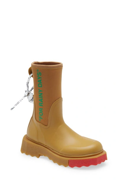 Off-white For Rainy Days Sponge Sole Waterproof Rain Boot In Brown/ Green