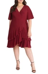 Kiyonna Plus Size Miranda Wrap Dress In Burgundy