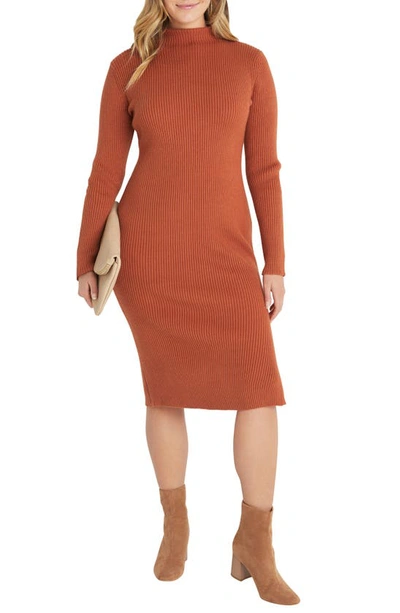 Vici Collection Mock Neck Long Sleeve Sweater Dress In Rust