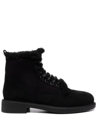 12 Storeez Shearling Lace-up Boots In Black