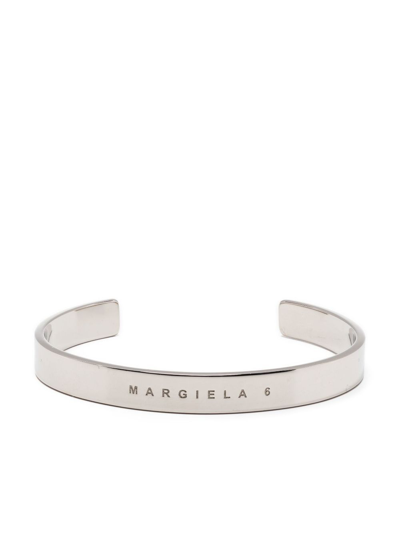 Mm6 Maison Margiela Silver Tone Logo Engraved Cuff Bracelet