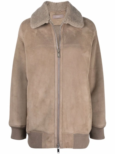 12 Storeez Shearling Bomber Jacket In Nude