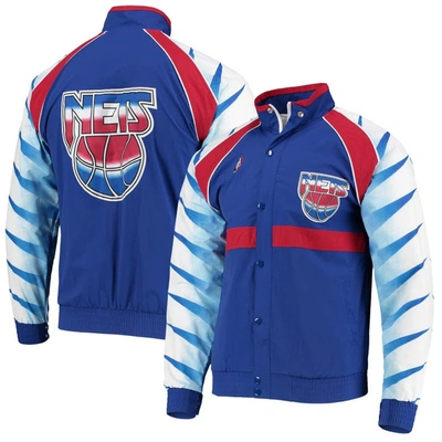 Mitchell & Ness Men's  Blue New Jersey Nets Hardwood Classics Authentic Warm-up Raglan Full-zip Jacke